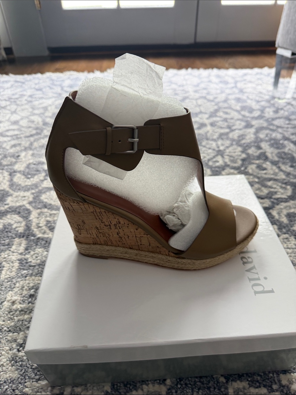 Charles David Olive Green Cork Wedge Sandals